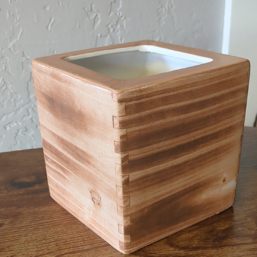 faux bois Ceramic Square Planter Box Indoor Garden Pot Fake Wood Vase